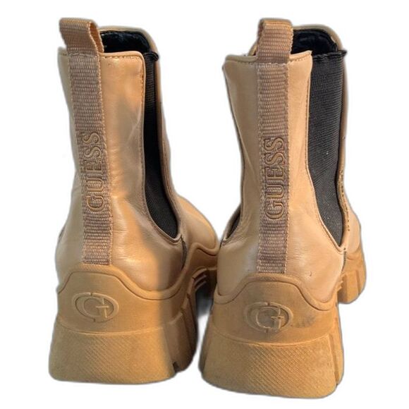 Guess Boots Womens 8M Square Heel Platforms Lug Sole Chelsea Booties Y2K Tan - Picture 5 of 5